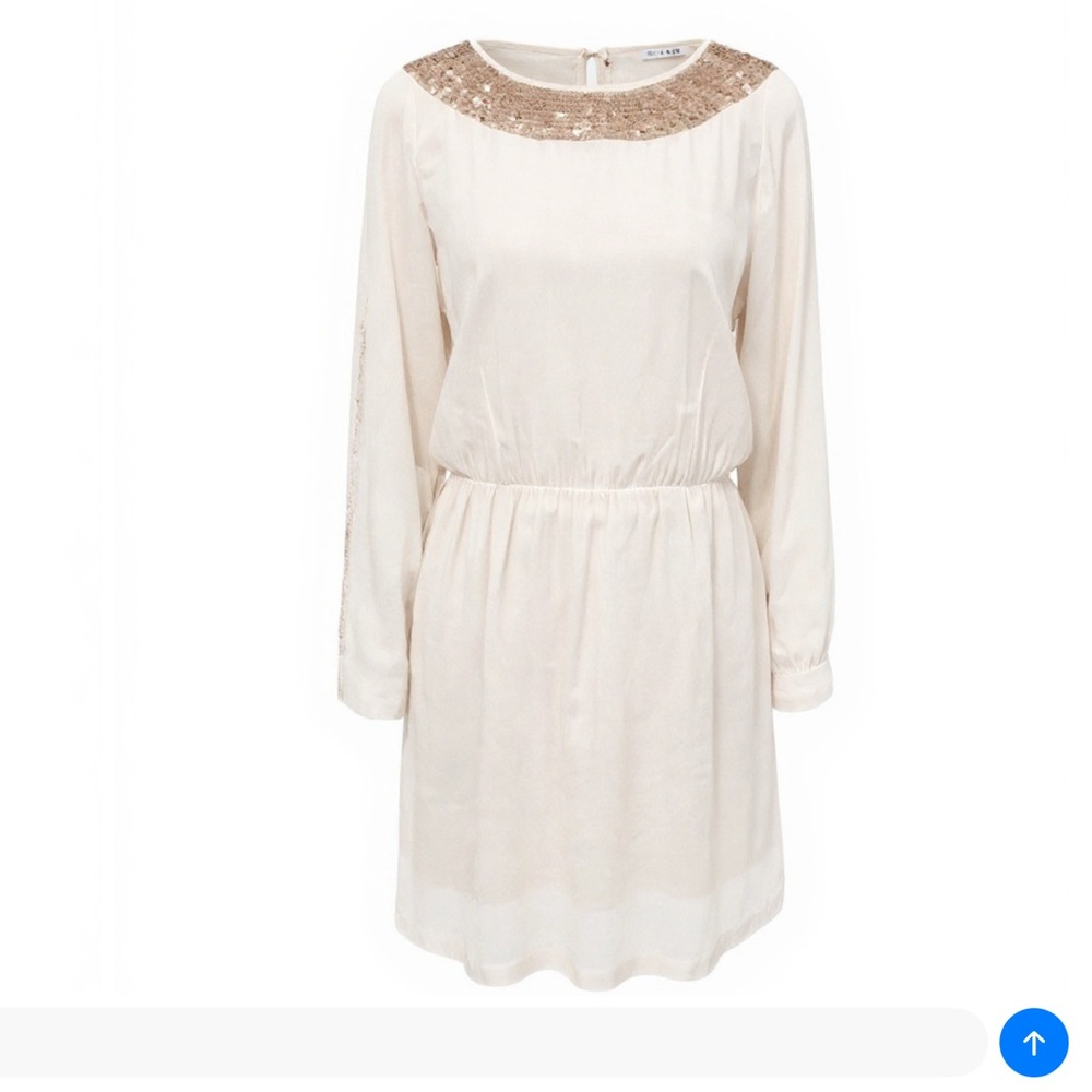 BCBG MaxAzria elegant New with Tags! Cream Long Sleeve sequin Dress - Picture 3 of 13